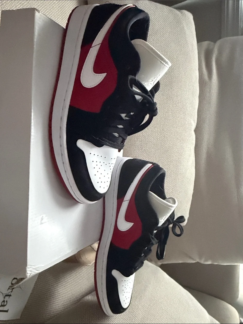 Jordan Low-Top Sneakers in White, Black & Red